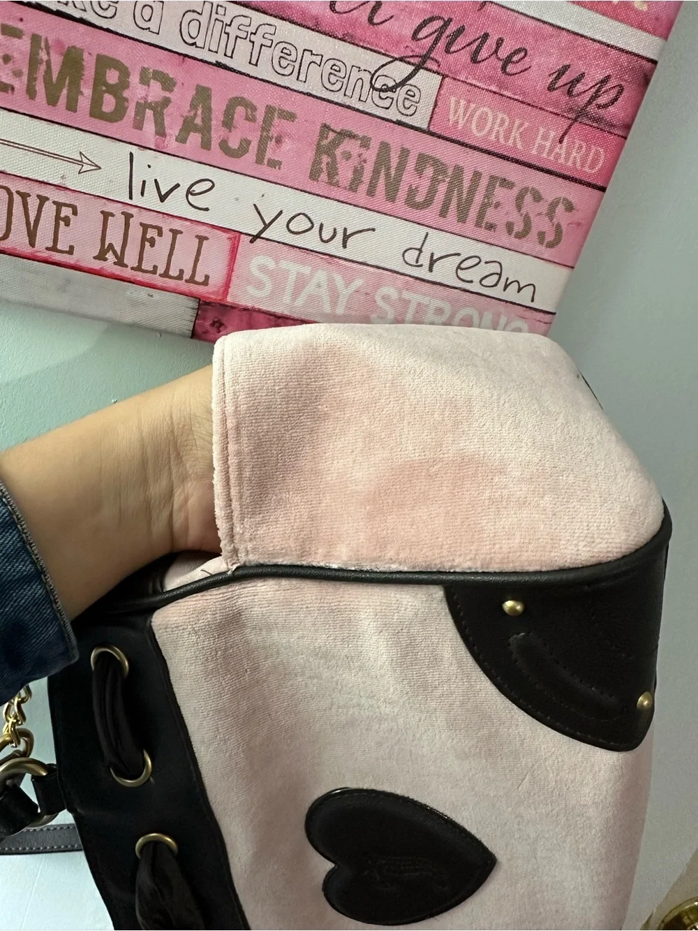 Juicy Couture Pink and Brown Logo Shoulder Bag with Heart Charm